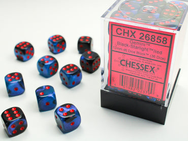 Gemini Black-Starlight/red 12mm d6 Dice Block (36 dice)