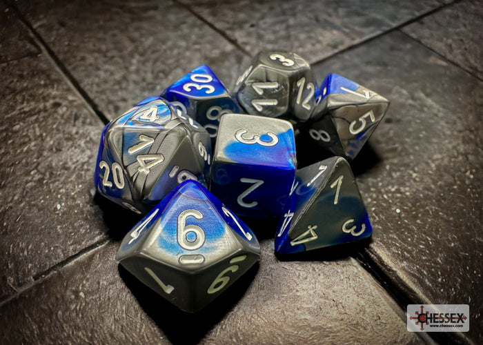 Gemini Blue-Steel/white Polyhedral 7-Dice Set