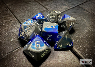 Gemini Blue-Steel/white Polyhedral 7-Dice Set