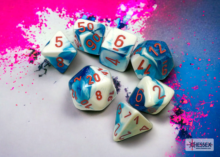 Gemini Astral Blue-White/red Polyhedral 7-Dice Set