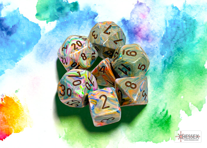 Festive Vibrant/brown Polyhedral 7-Dice Set