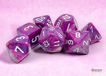 Festive Violet/white Polyhedral 7-Dice Set