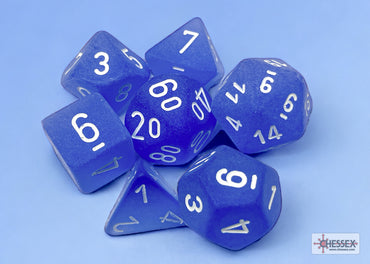 Frosted Caribbean Blue/white Polyhedral 7-Dice Set