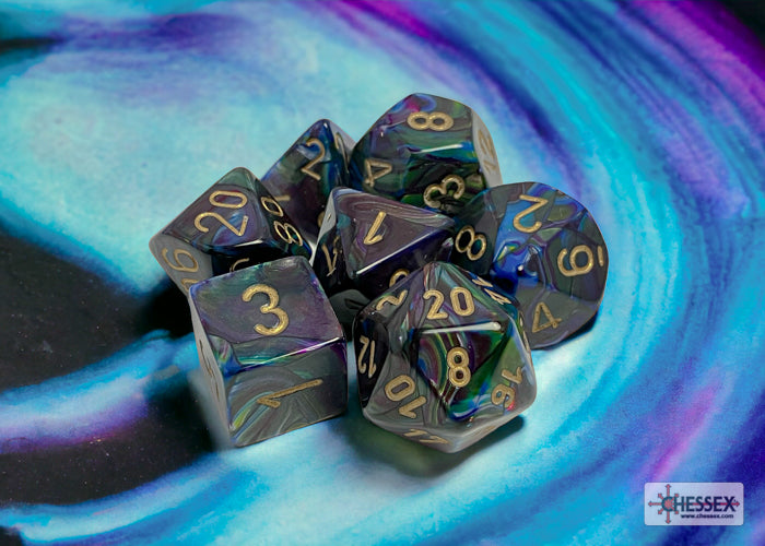 Lustrous Shadow/gold Polyhedral 7-Dice Set