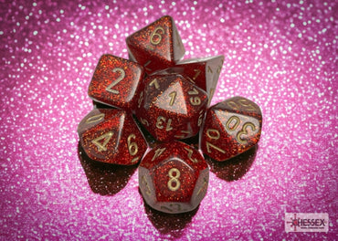 Glitter Ruby/gold Polyhedral 7-Dice Set