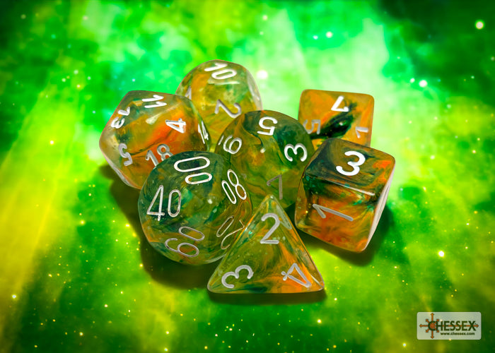 Nebula Spring/white Luminary Polyhedral 7-Dice Set