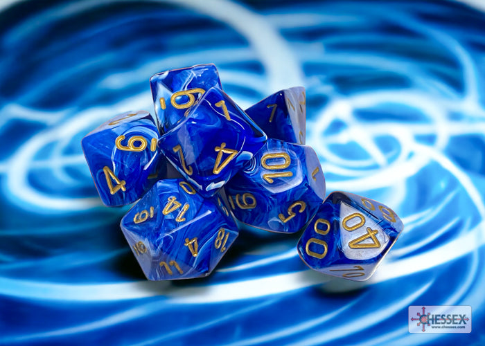Scarab Royal Blue/gold Polyhedral 7-Dice Set