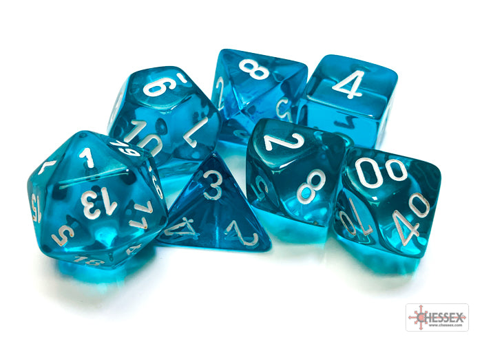 Translucent Teal/white Polyhedral 7-Dice Set