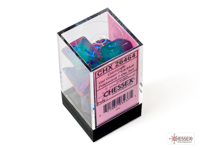 Gemini Gel Green-Pink/blue Luminary Polyhedral 7-Dice Set