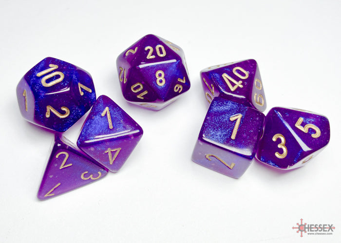 Borealis Royal Purple/gold Luminary Polyhedral 7-Dice Set