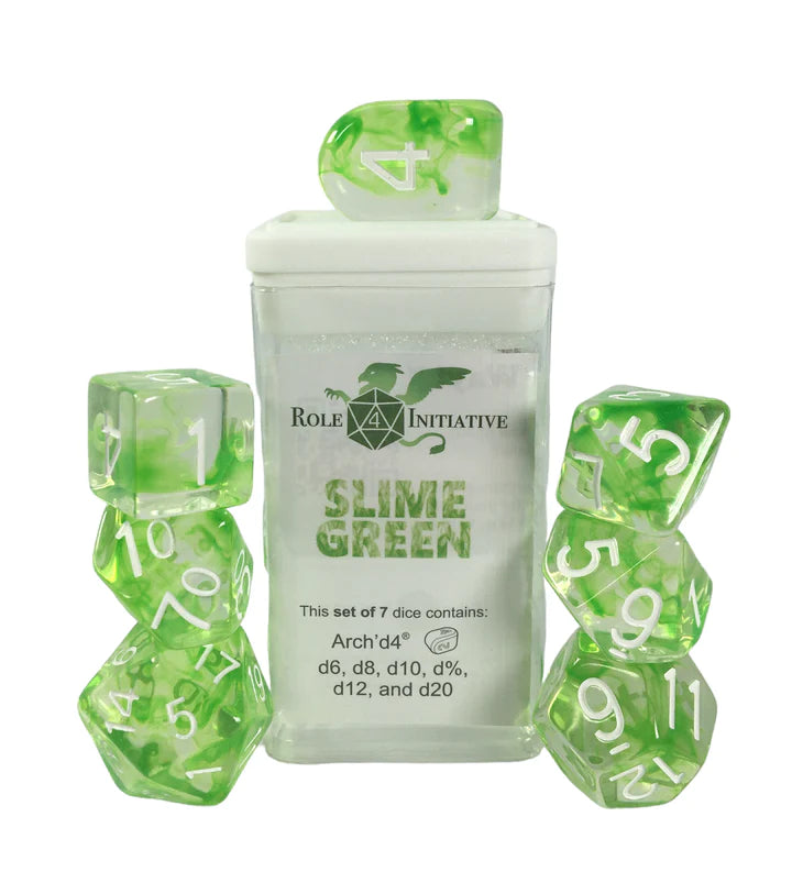 Set of 7 dice w/ Arch'd4: Diffusion Slime Green