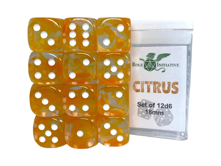 Set of 12d6 pip (18mm): Diffusion Citrus w/ White