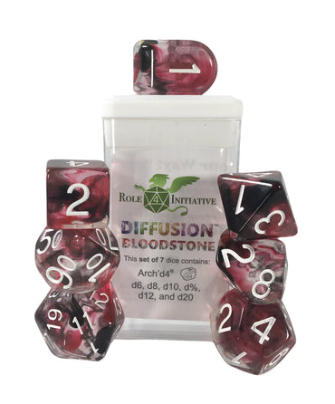 Set of 7 dice w/ Arch'd4: Diffusion Bloodstone