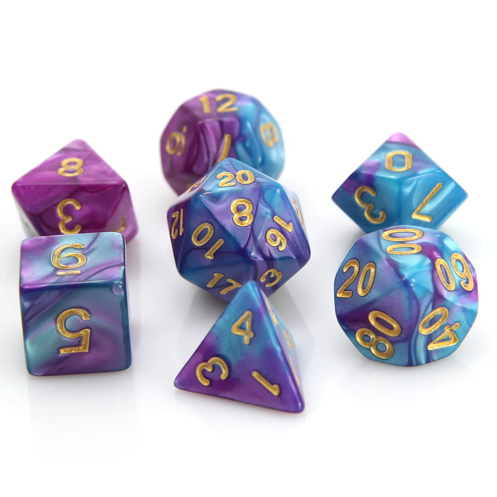 7pc RPG Set - Purple and Turquoise Marble