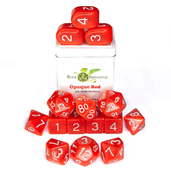 Set of 15 dice w/ Arch'd4: Opaque Red w/ White