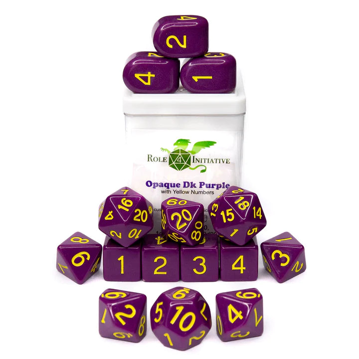 Set of 15 dice w/ Arch'd4: Opq Dk Purple w/ Yellow