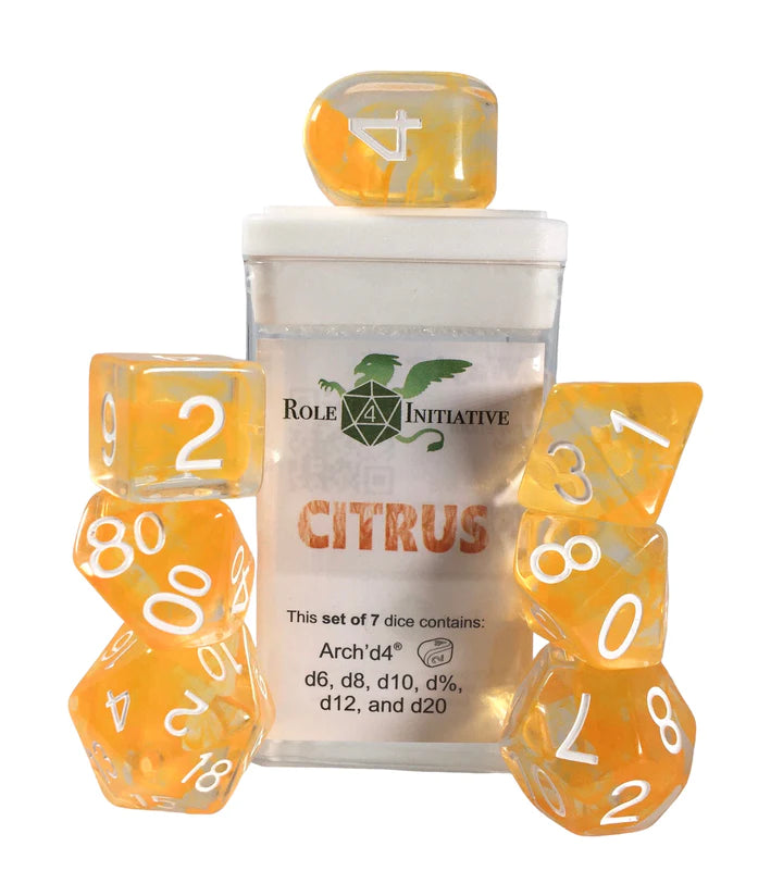 Set of 7 dice w/ Arch'd4: Diffusion Citrus