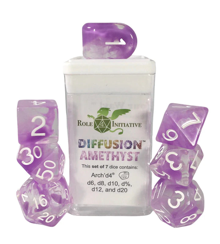 Set of 7 dice w/ Arch'd4: Diffusion Amethyst