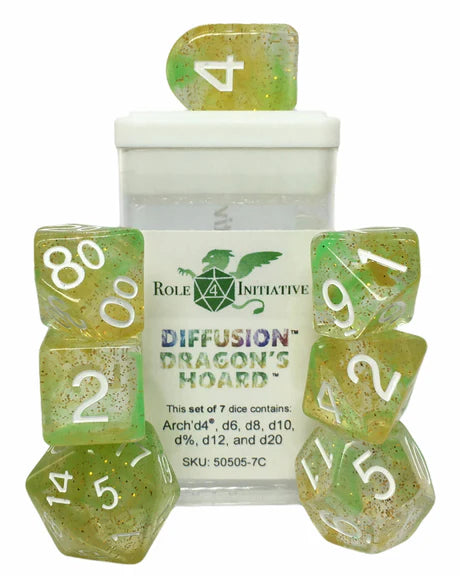 Set of 7 dice w/ Arch'd4: Diffusion Dragon's Hoard